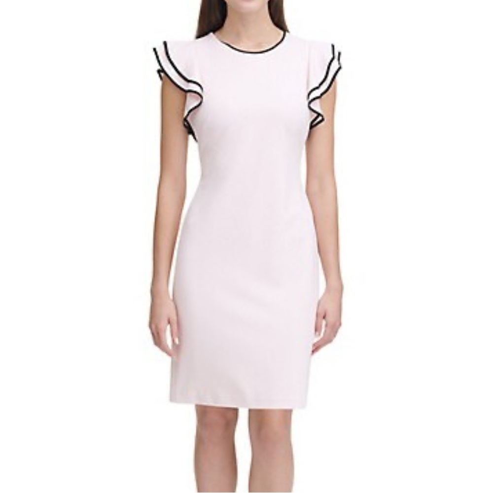 Tommy Hilfiger Flutter Sleeve Dress Womens 12 Powder Pink Polyester Stretch Prep